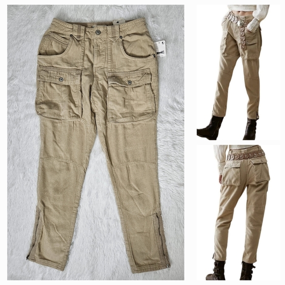 Free People We The Free The London Calling Low Rise Tapered Leg Tapioca - Picture 1 of 16